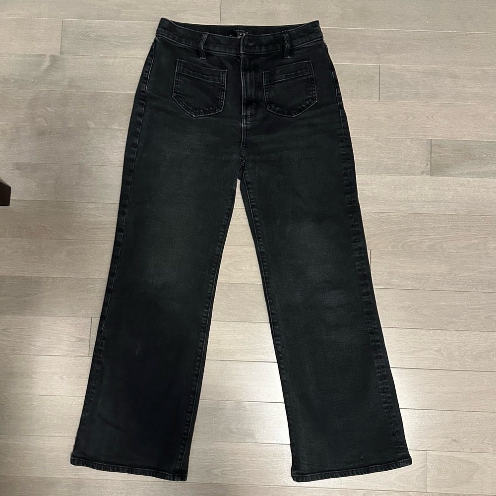 Ann Taylor Black Washed Slim Wide Leg Jeans 2P